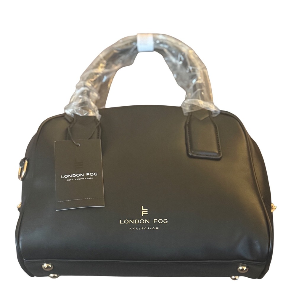 London Fog Faux Leather‎ Satchel Black 100th Anniversary Convertible Handbag NWT